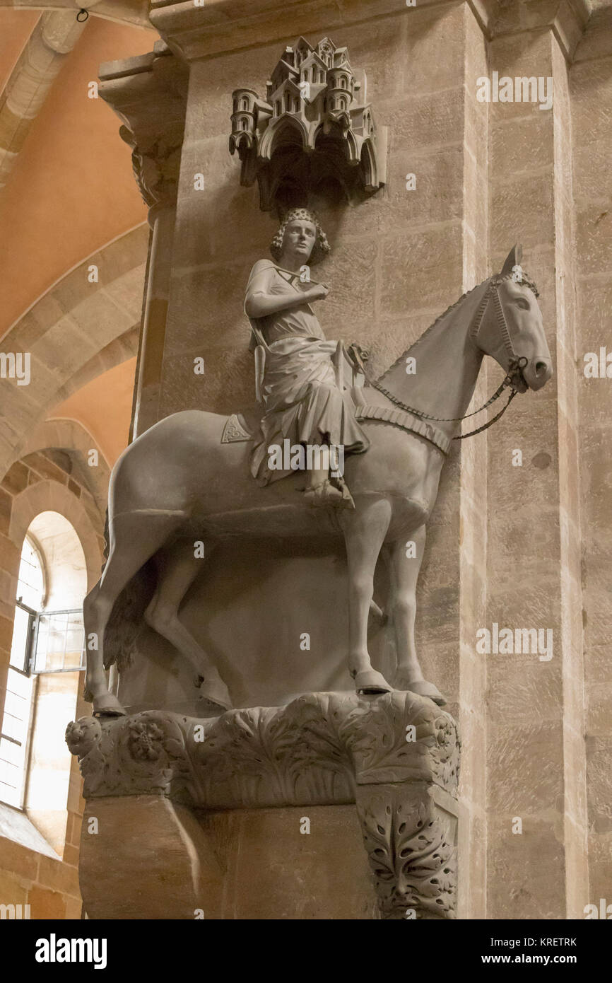 Sculpture Bemberger Reiter, le cavalier, la Cathédrale de Bamberg, Bavière, Allemagne Banque D'Images