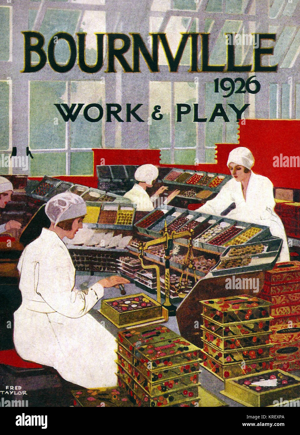 Bournville 1926 - travailler et jouer ; bixing bonbons couverture du livret publié par Cadbury's de Birmingham Banque D'Images