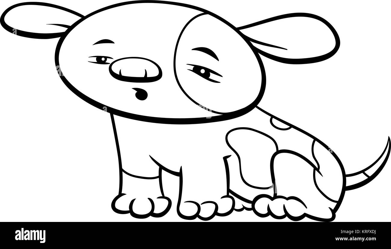 Cartoon noir et blanc Illustration de l'adorable petit chiot ou chien Bébé Caractère Animal Coloring Book Illustration de Vecteur