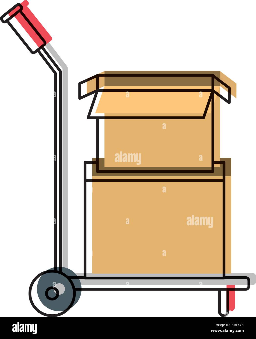 Camion de main avec des boîtes en carton empilées et ouvert à l'aquarelle d'ossature Illustration de Vecteur