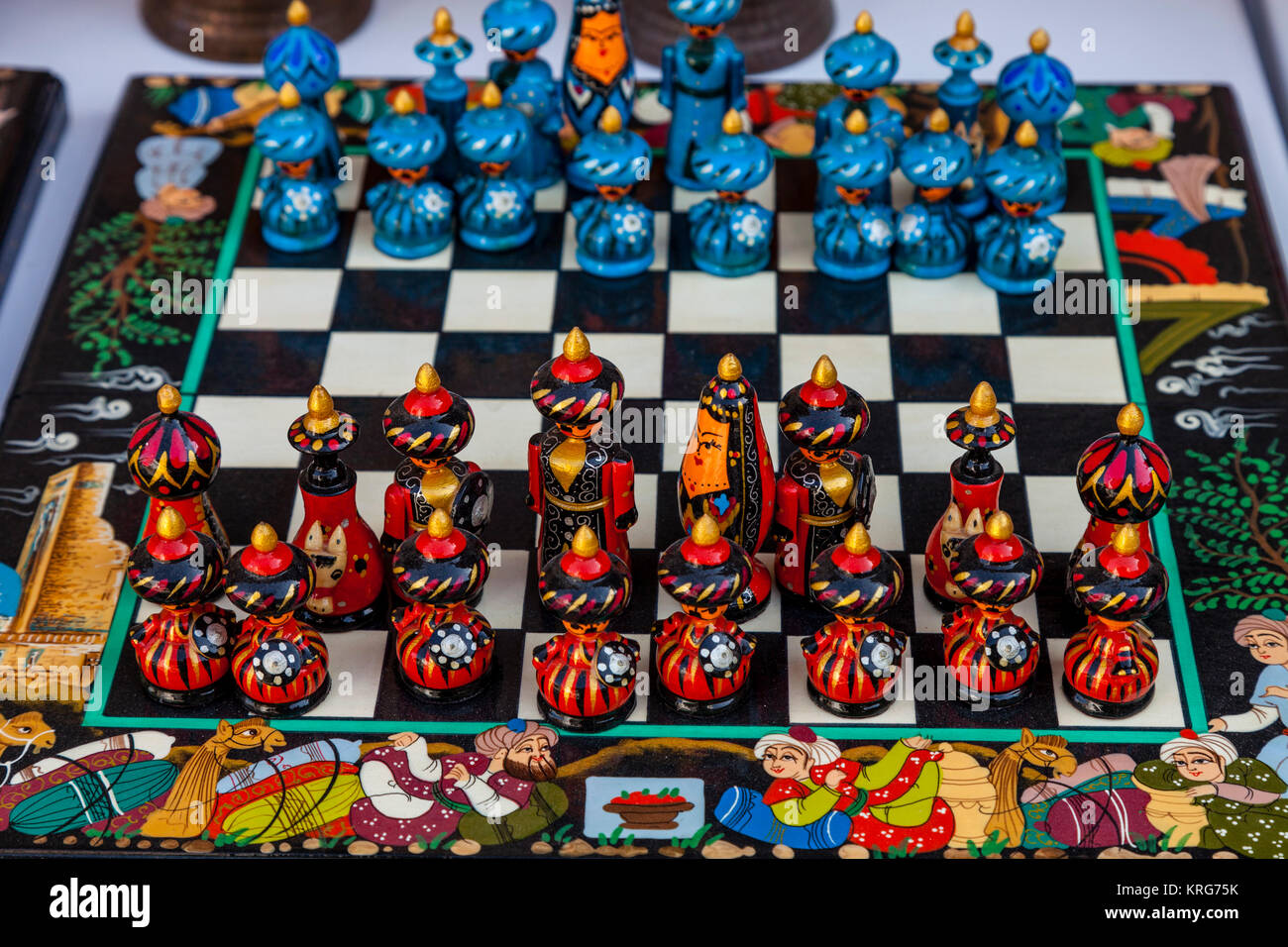 Le jeu d'échecs de Souvenirs à vendre, Boukhara, Ouzbékistan Banque D'Images