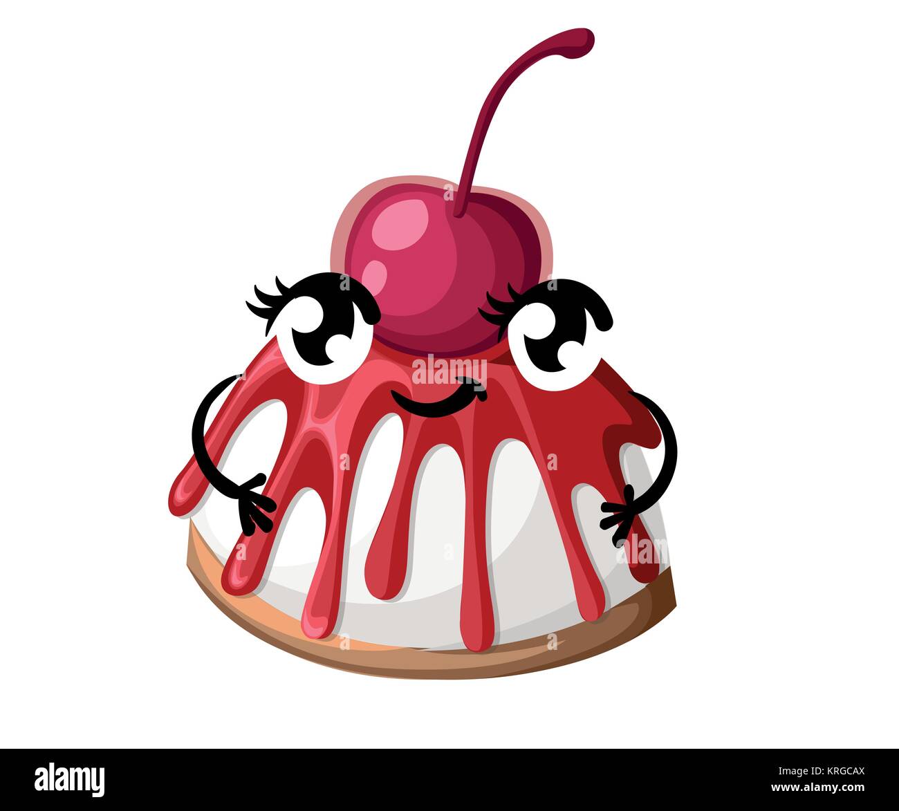 Sourire de cerise au sirop pudding dessert avec avec les jambes et les mains de la bouche yeux cartoon style vector illustration isolé sur fond blanc site pag Illustration de Vecteur