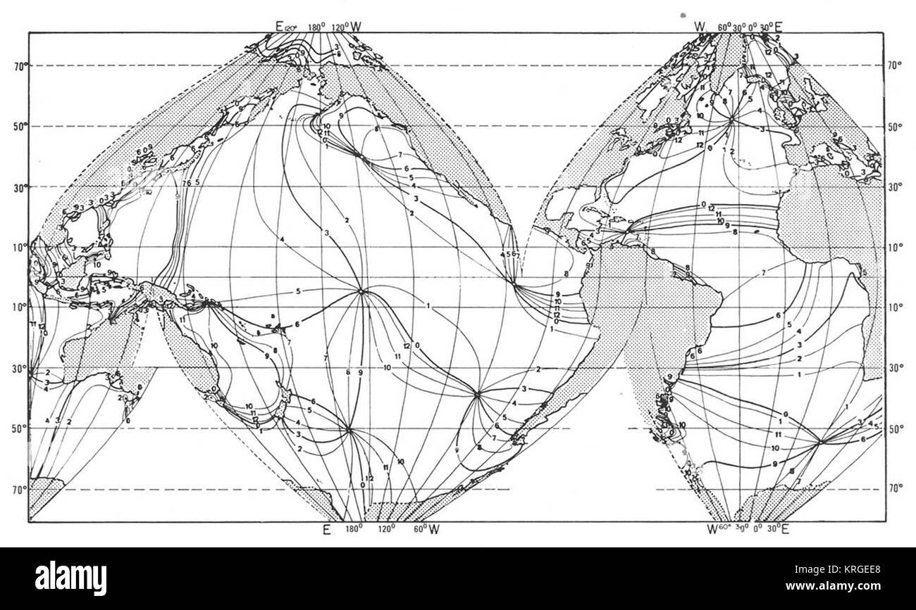 Cotidal-lines-world Banque D'Images