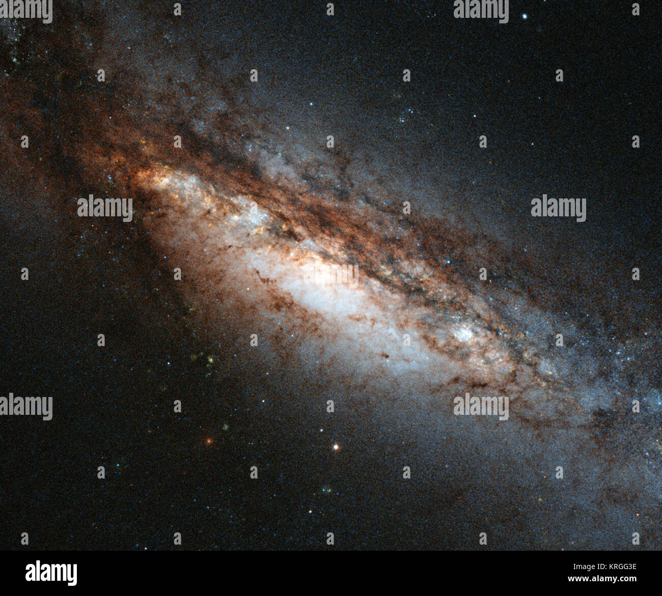 Cette nouvelle image de Hubble montre une galaxie particulière appelée NGC 660, situé à environ 45 millions d'années-lumière de nous. NGC 660 est classé comme un 'galaxie à anneau polaire', ce qui signifie qu'il a une ceinture de gaz et d'étoiles autour de son centre qu'il a déchiré d'un voisin proche lors d'un affrontement à propos il y a un milliard d'années. La première galaxie à anneau polaire a été observée en 1978 et qu'environ une douzaine d'autres ont été découverts depuis, ce qui en fait quelque chose d'une rareté cosmique. Malheureusement, NGC 660 anneau polaire ne peut pas être vu dans cette image, mais a beaucoup d'autres fonctionnalités qui en font d'intérêt pour les astronomes - Banque D'Images