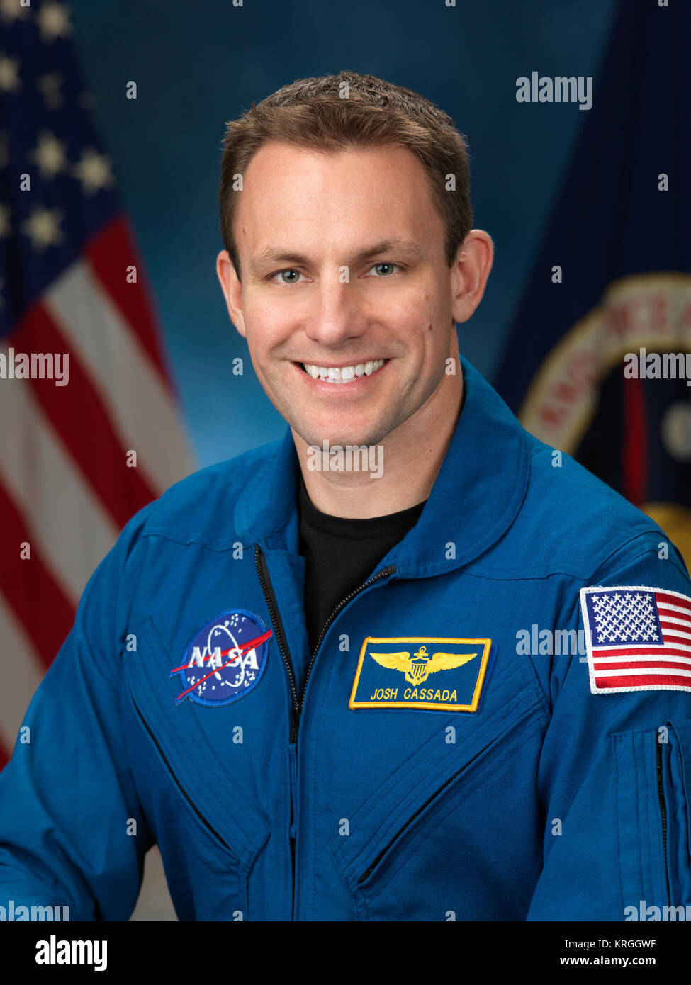 Portrait de l'astronaute officiel Josh Cassada - Combinaison de vol bleu photo. Date de la photo : 13 janvier, 2014. Emplacement : Bâtiment 8, Pièce 183 - Photo Studio. Photographe : Robert Markowitz Josh A. Cassada portrait officiel Banque D'Images