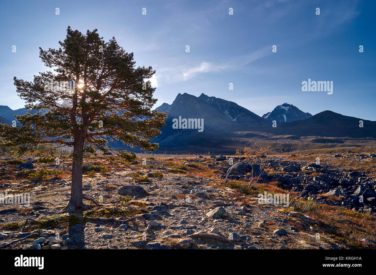 Le chemin vers le Lac Bleu, Blavatnet, Alpes de Lyngen, Troms, Norvège Banque D'Images