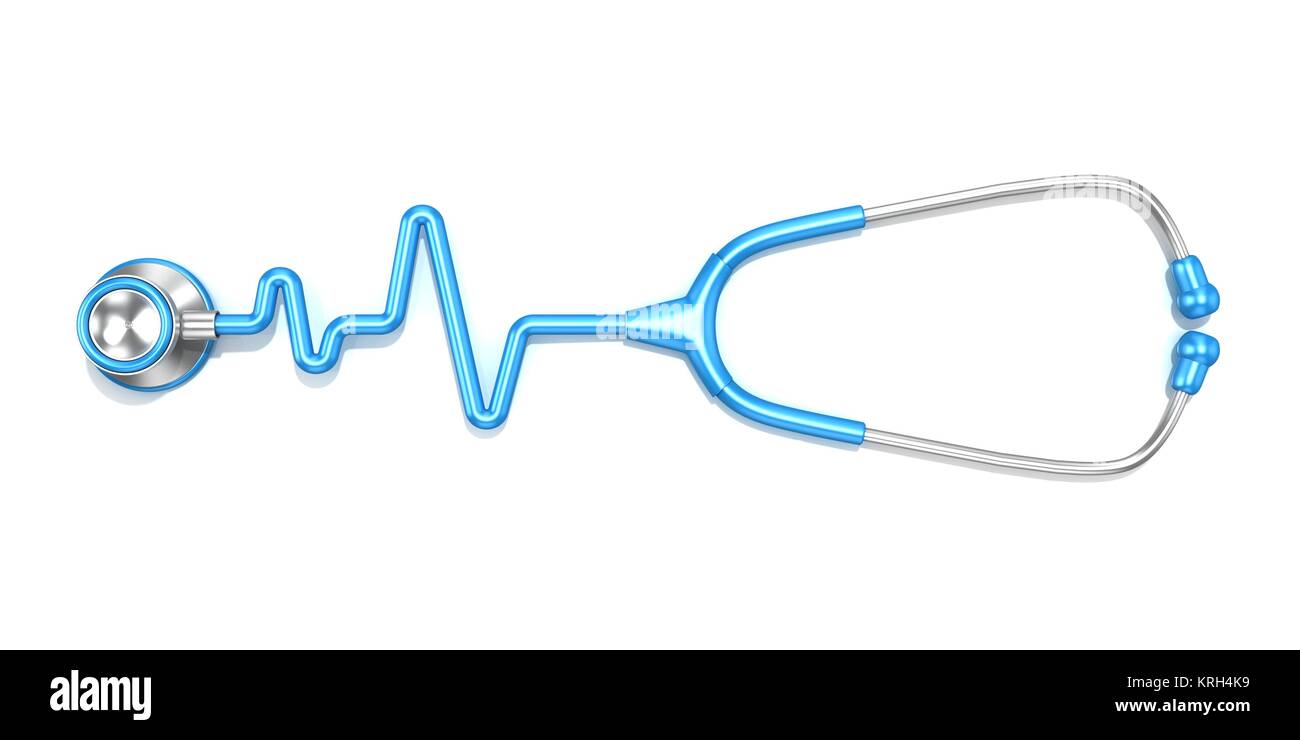 Stéthoscope bleu en forme d'électrocardiogramme ECG en ligne, 3D Banque D'Images