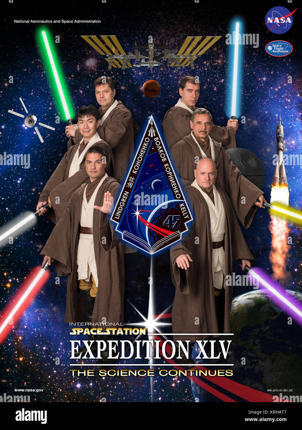 Expédition ''XLV : la science continue'' ''Le Retour du Jedi'' affiche l'équipage Expedition 45 'Le Retour du Jedi' crew poster Banque D'Images