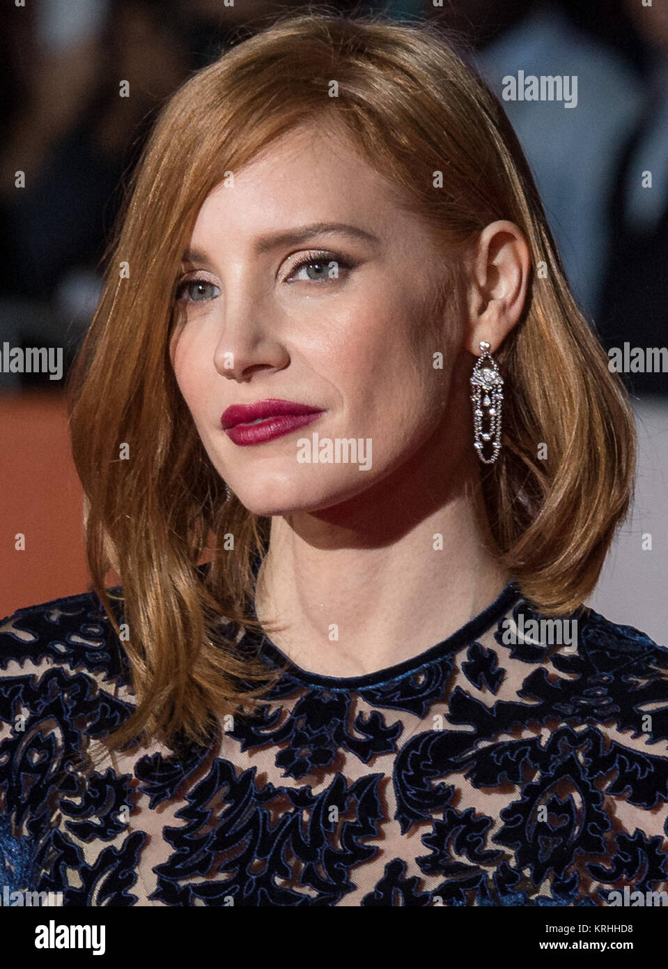 L'actrice Jessica Chastain assiste à la première mondiale de 'Le Martien" sur la deuxième journée du Festival International du Film de Toronto au Roy Thomson Hall, le vendredi 11 septembre 2015, à Toronto. Les scientifiques et les ingénieurs de la NASA ont servi de conseillers techniques sur le film. Le film dépeint une vue réaliste de la topographie et du climat de Mars, sur la base de données de la NASA, et certains des défis auxquels fait face la NASA alors que nous nous préparons pour l'exploration humaine de la planète rouge dans les années 2030. Crédit photo : NASA/Bill Ingalls) Jessica Chastain 2015 TIFF Banque D'Images