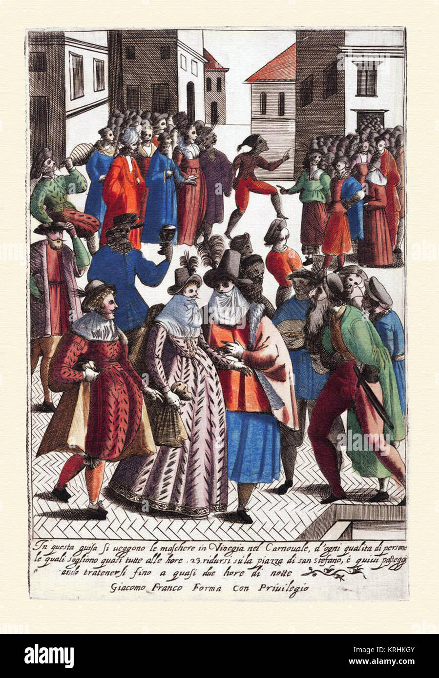 Vestimenta de mascaras en el carnaval de Venecia-Habiti hvomeni d'et donne venetiane 1609 Banque D'Images