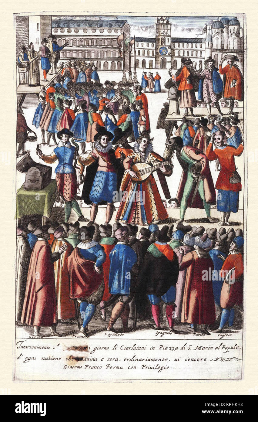 Cantantes & comicos en la Plaza de San Marcos-Habiti hvomeni d'et donne venetiane 1609 Banque D'Images
