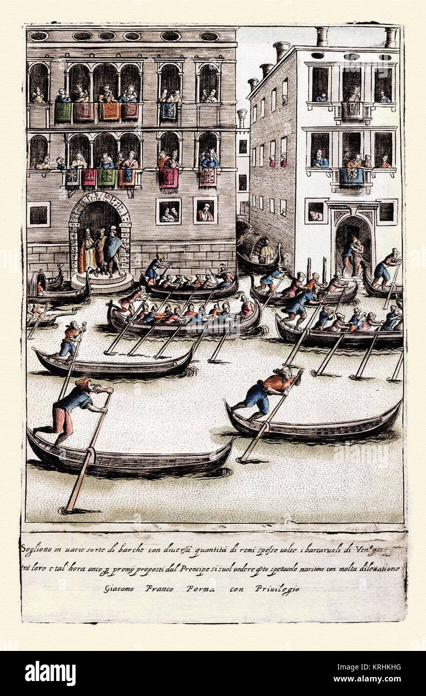 Espectaculo de gondoles en Venecia-Habiti hvomeni d'et donne venetiane 1609 Banque D'Images