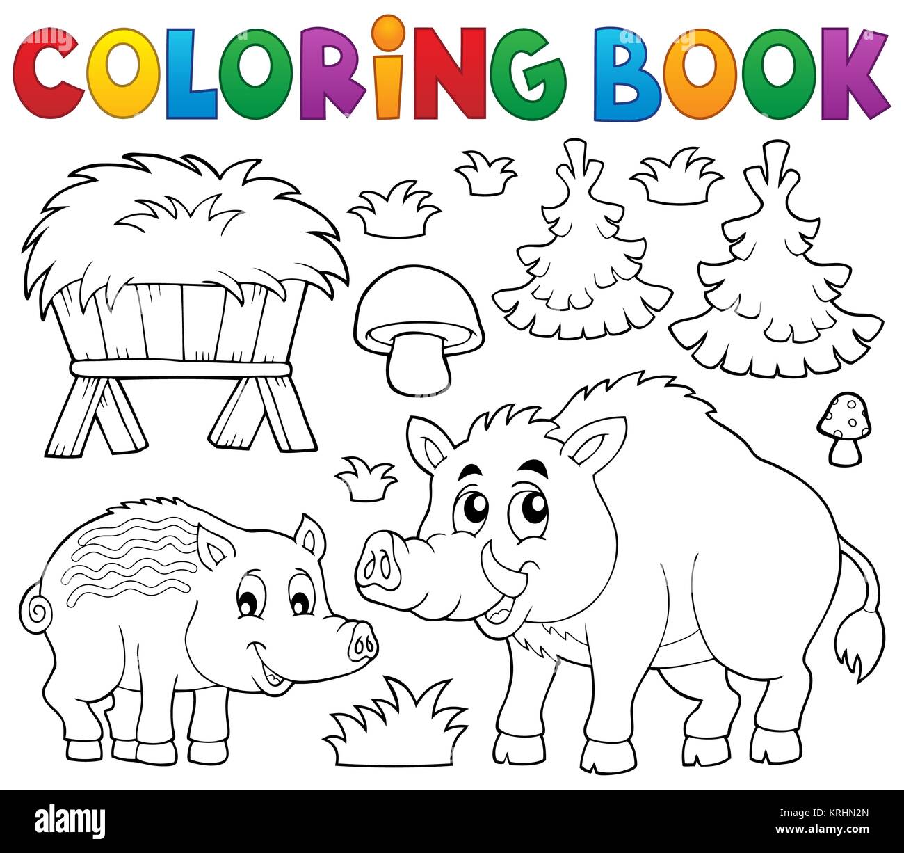 Coloriage avec les porcs sauvages thème 1 Banque D'Images