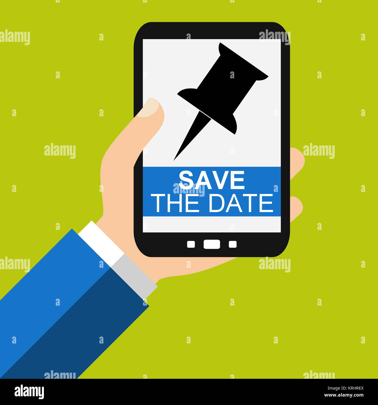 Mit la main Smartphone : Save the Date - Modèle plat Banque D'Images