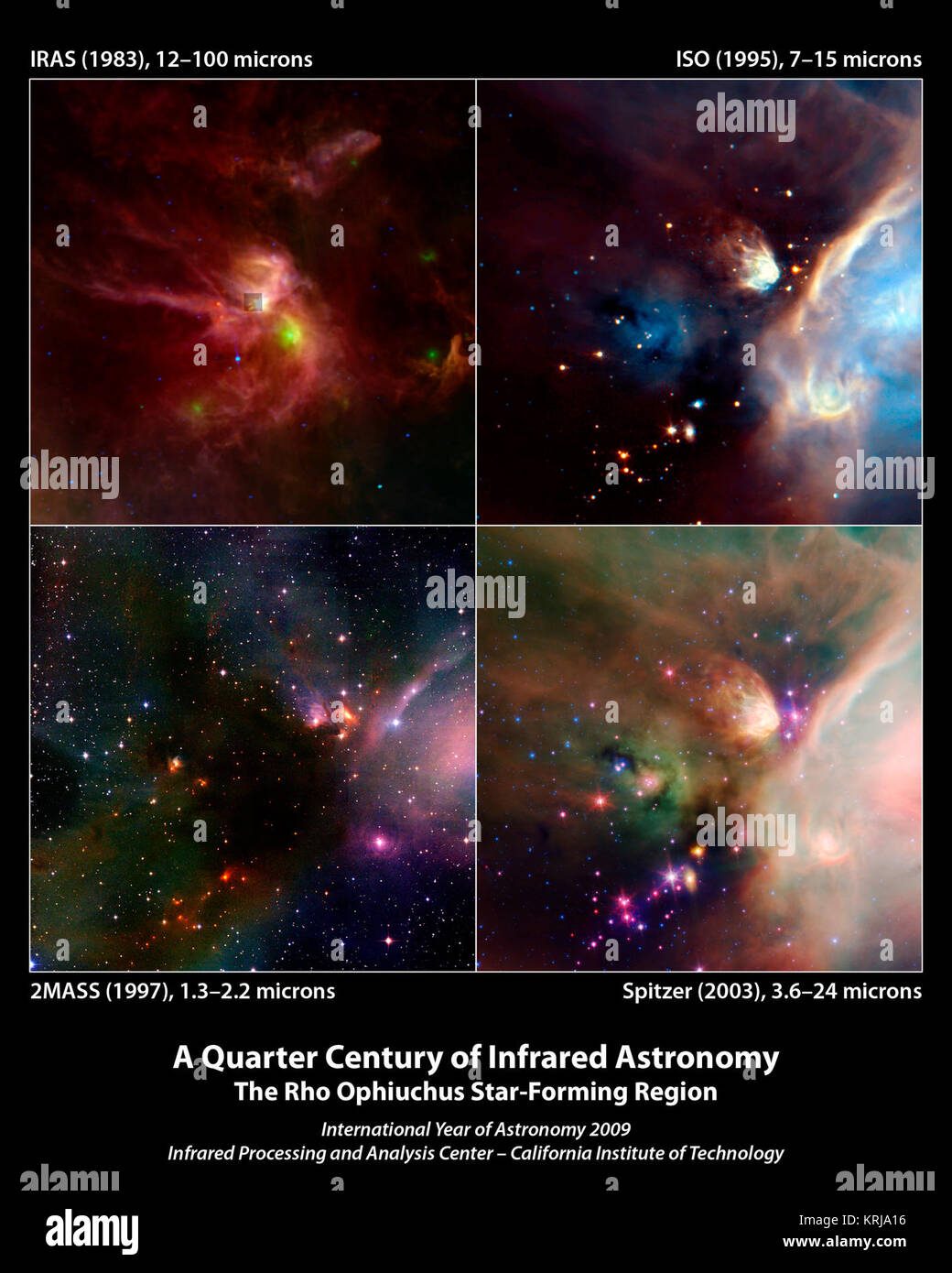 Ce graphique composite englobe un quart de siècle de l'astronomie infrarouge depuis l'espace, un monde loin de l'Galileo Galilei 1/8 télescope qui était la pointe de l'astronomie il y a 400 ans. Le composite reconnaît l'Année internationale de l'astronomie et célèbre le progrès spectaculaires dans notre compréhension de l'univers dérivés d'observations infrarouges. Il illustre également certaines des contributions du Centre de traitement et d'analyse infrarouge (IAPC) ces progrès en cours de traitement de données astronomiques, d'analyse, d'archivage et de diffusion. L'astronomie infrarouge, especiall Banque D'Images