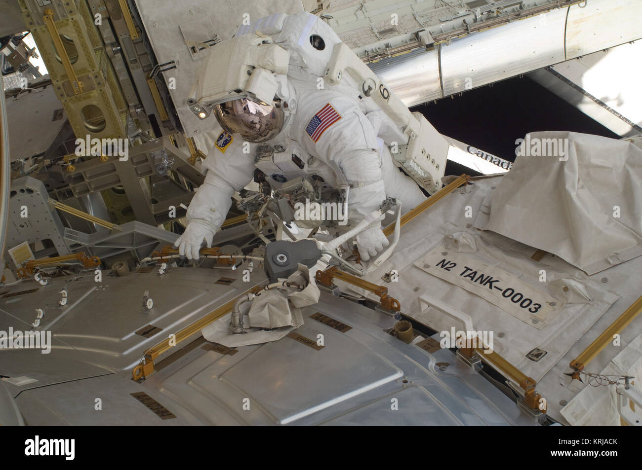STS-130 EVA1 Nicholas Patrick 2 Banque D'Images