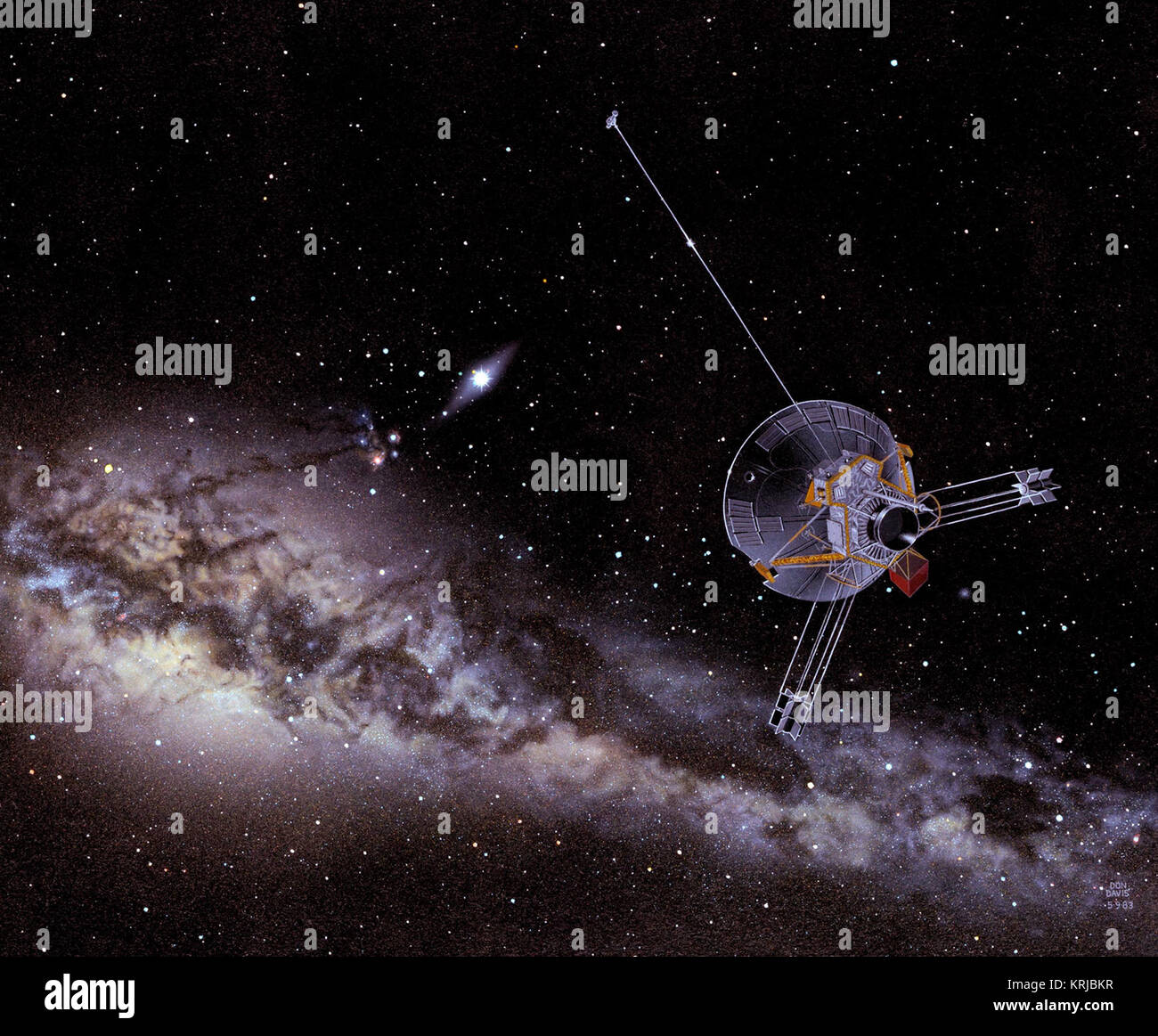 Une vue d'artiste d'un vaisseau spatial pionnier sur la voie de l'espace interstellaire Banque D'Images