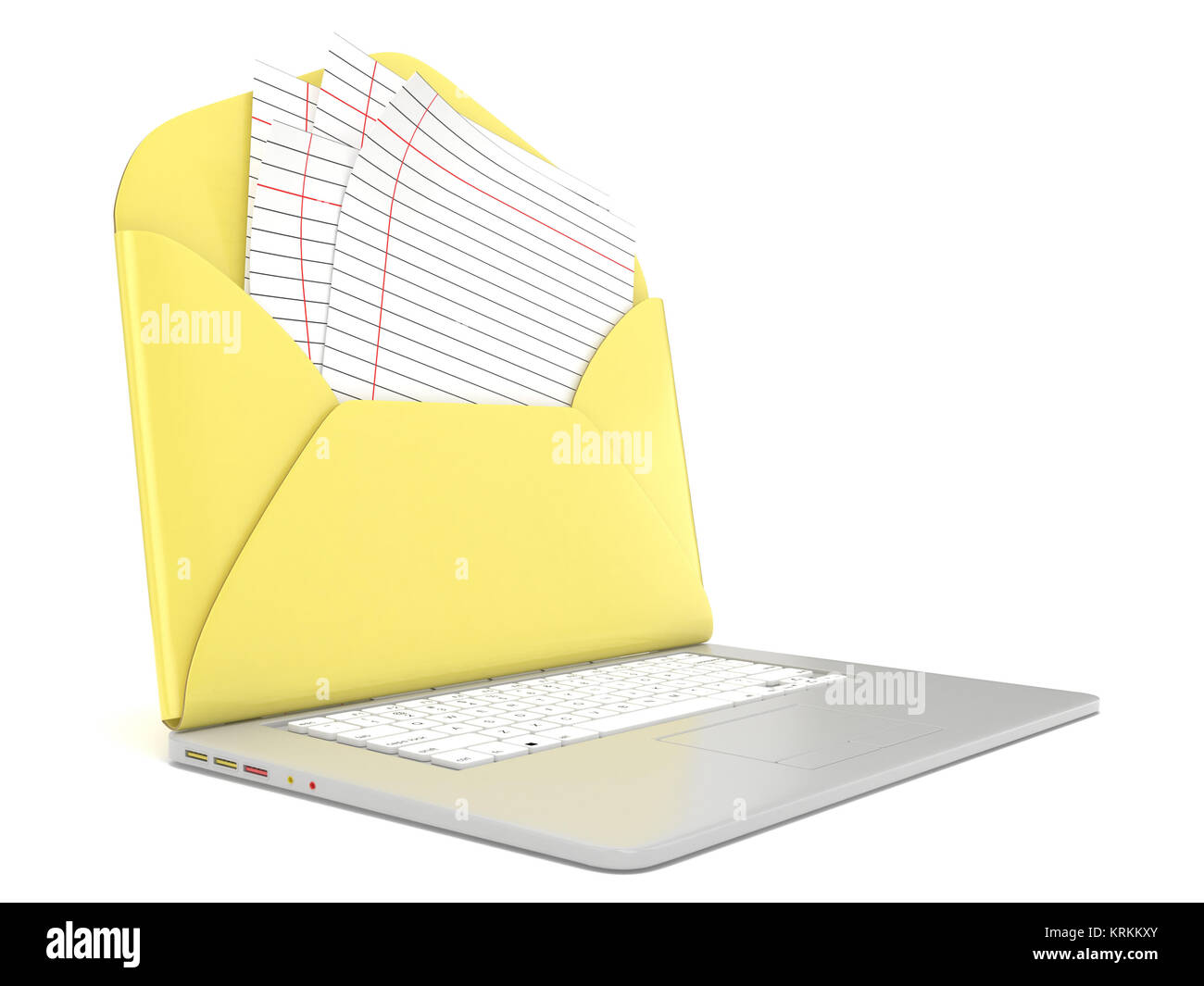 Enveloppe ouverte et vide papier réglé sur ordinateur portable. Vue de côté. 3D Banque D'Images
