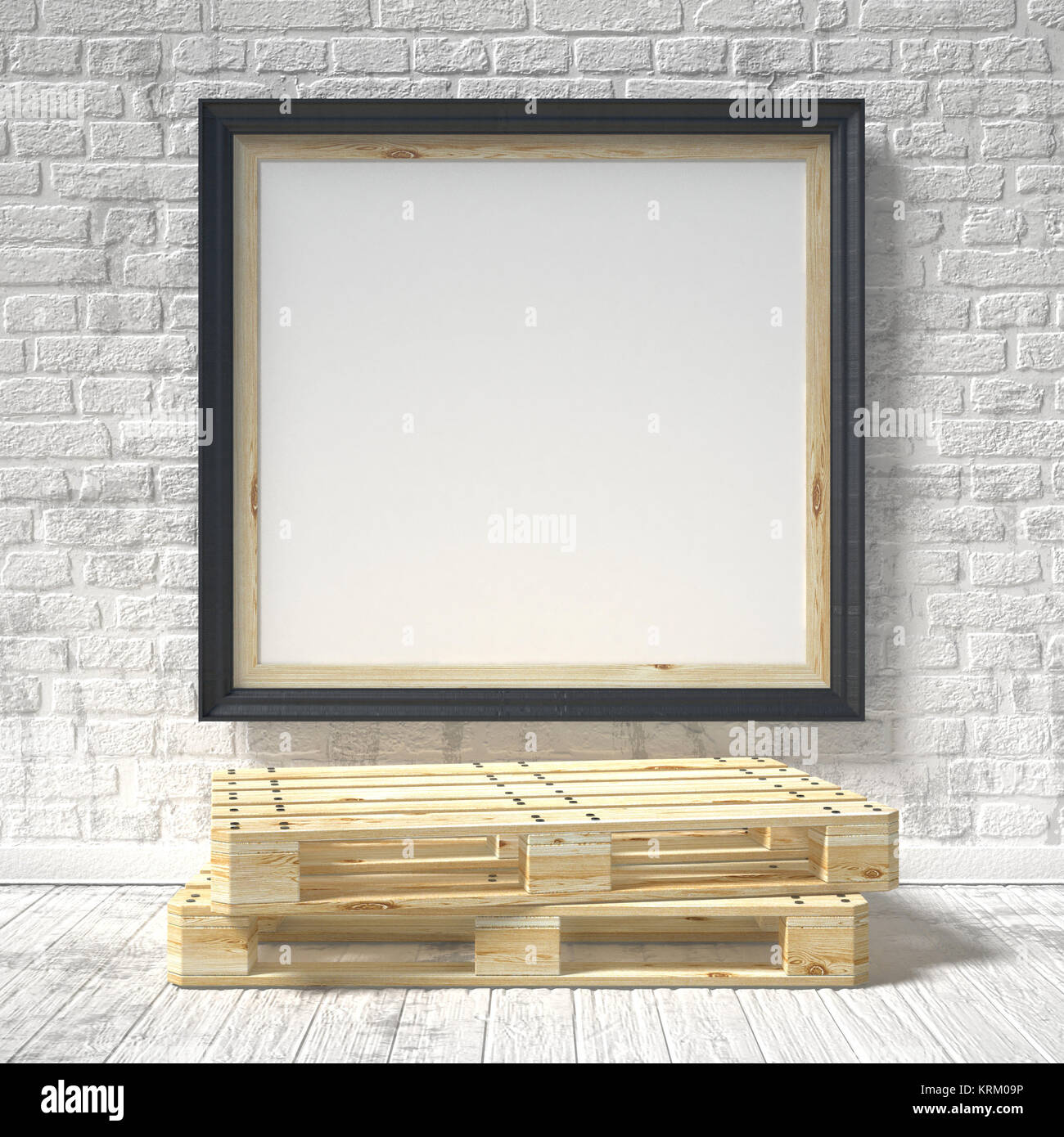 Maquette affiche avec palette en bois. 3D Banque D'Images