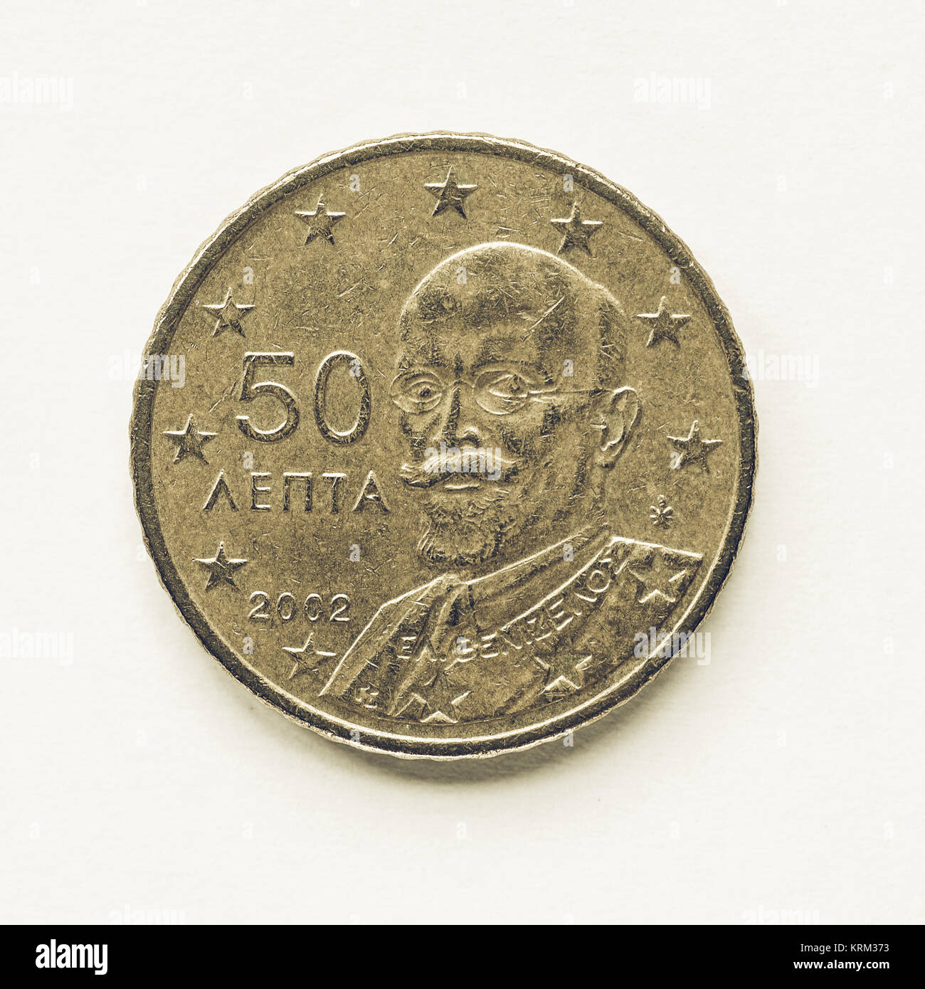 Pièce de 50 cents grec Vintage Banque D'Images