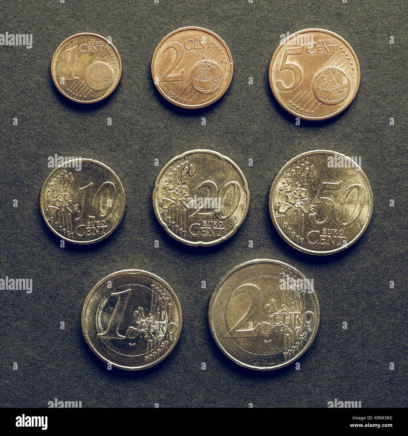 Les pièces en euros mises à plat Vintage Banque D'Images