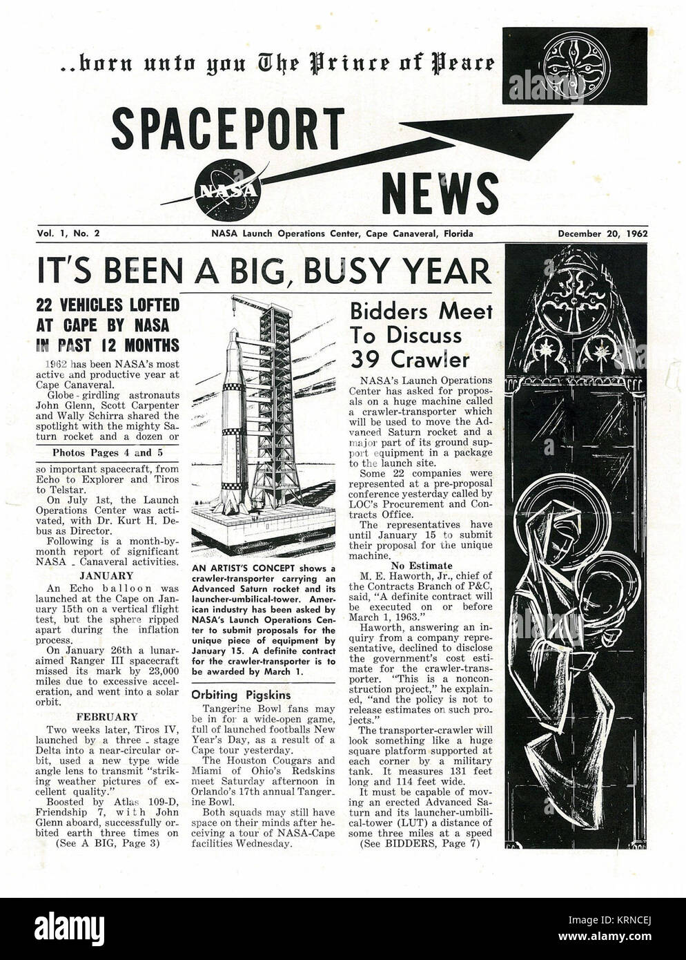 20 Décembre 1962 News Spaceport avec dessin de Cece Bibby Banque D'Images