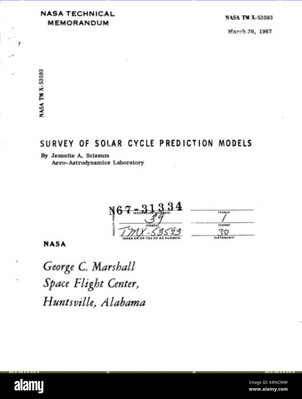 Jeanette Scissum - Enquête sur les modèles de prévision du cycle solaire -1 Banque D'Images