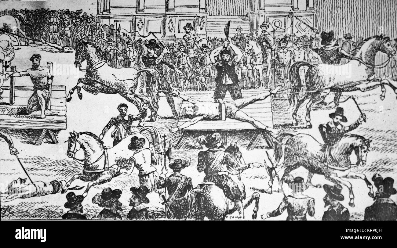 Gravure montrant des formes de torture au cours de l'époque médiévale en Europe. Banque D'Images