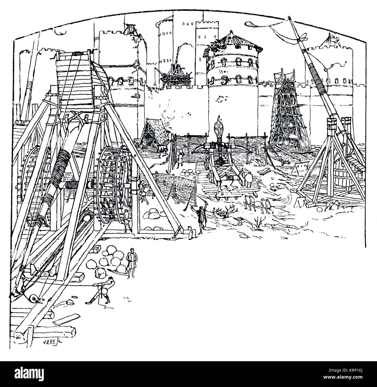 Siege de Chateau illustration de Quatre Fils Aymon par artiste Eugène Grasset de 1894 Le Studio Magazine Banque D'Images