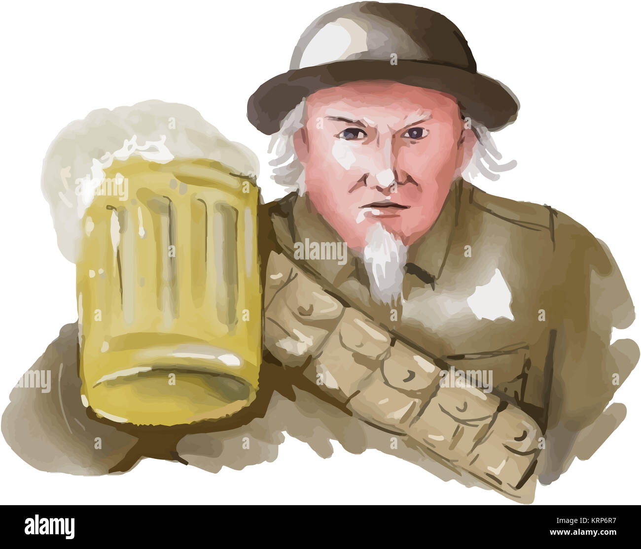 Oncle Sam WW1 Soldat Toasting Beer Aquarelle Banque D'Images