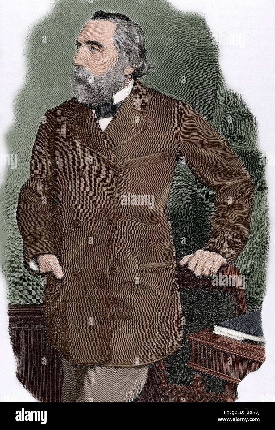 Ion Ghica (1816-1897). La révolution roumaine, mathématicien, diplomate et homme politique. Il a été Premier Ministre de la Roumanie 5 fois. Portrait. La gravure. De couleur. Banque D'Images