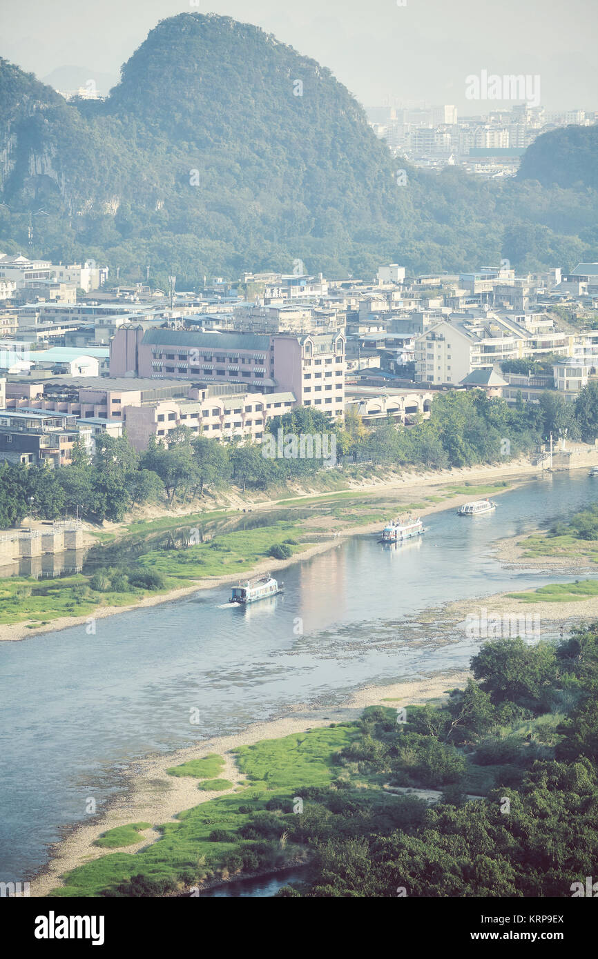 La couleur de la ville de Guilin toned photo aérienne, région autonome Zhuang du Guangxi, Chine. Banque D'Images