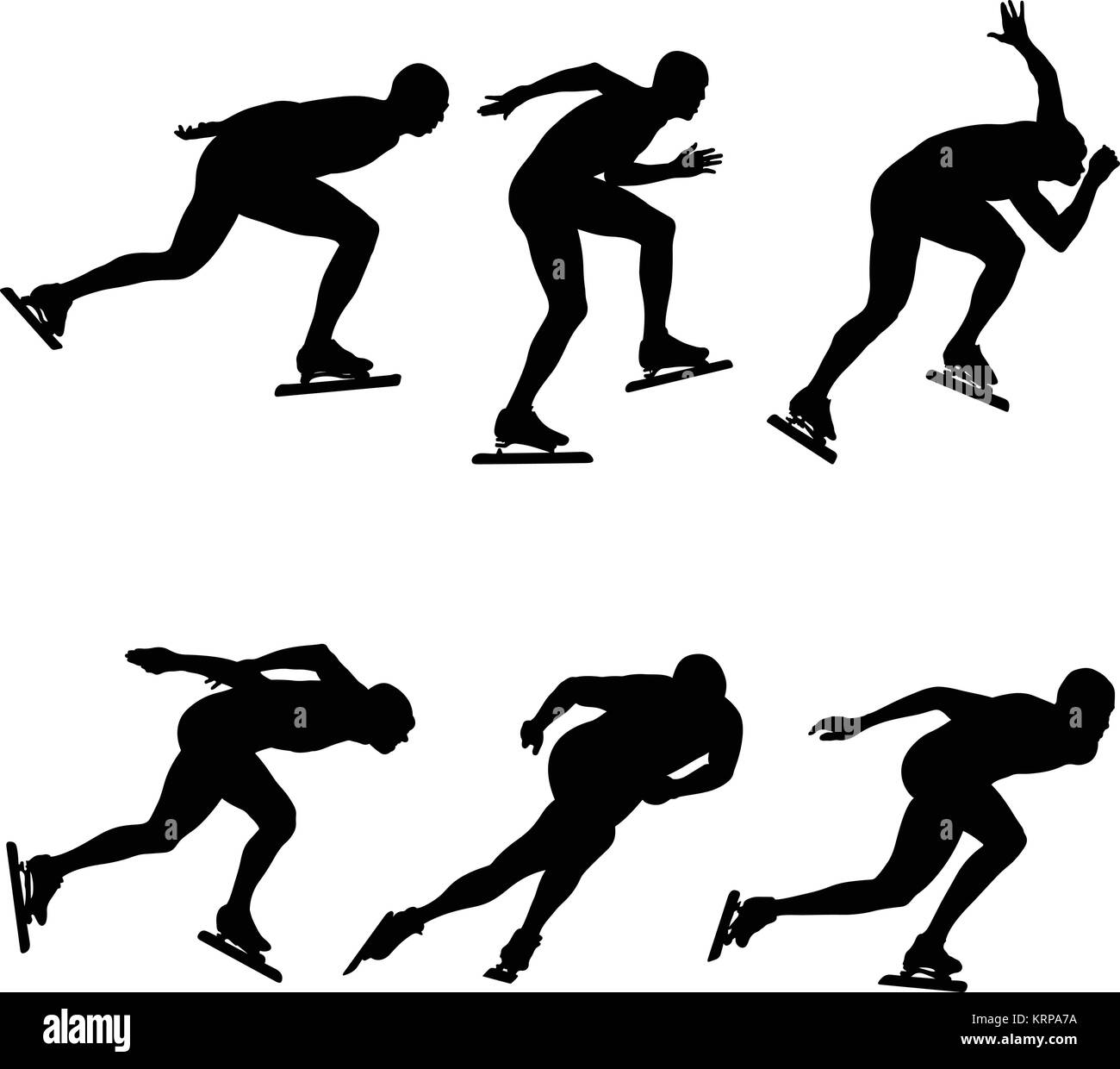 Jeu de sport de patinage de vitesse sur glace athlètes silhouette noire Illustration de Vecteur