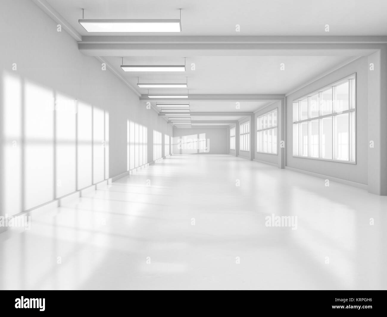 Résumé L'architecture moderne, l'arrière-plan blanc vide de l'espace ouvert de l'intérieur. Le rendu 3D Banque D'Images