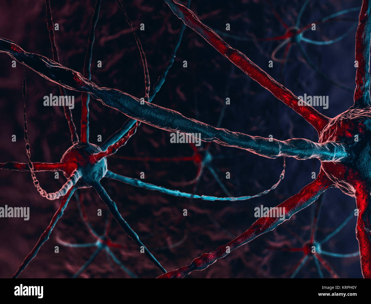 Réseau de neurones sur un fond bleu foncé. Le rendu 3D Banque D'Images