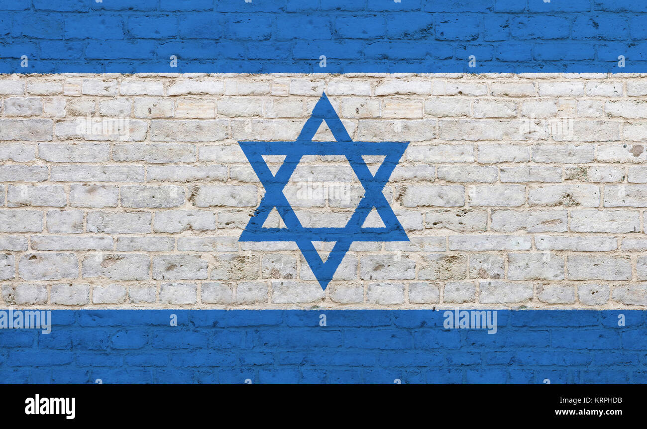 Old grunge vintage drapeau d'Israël sur fond de style graffiti white brick wall Banque D'Images