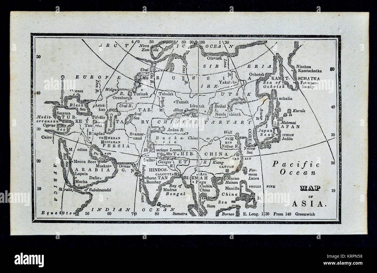 Nathan Hale 1830 Carte - Asie - Japon Chine Corée Espagne Inde Sibérie Banque D'Images