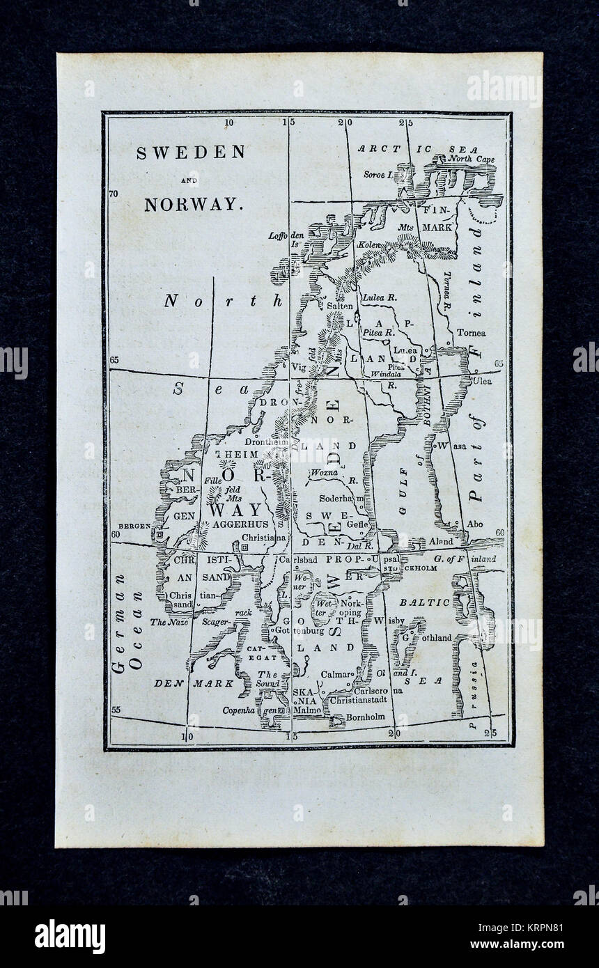 Nathan Hale 1830 Carte - Scandinavie - Suède Norvège Danemark Finlande Christiansand Oslo Stockholm Banque D'Images