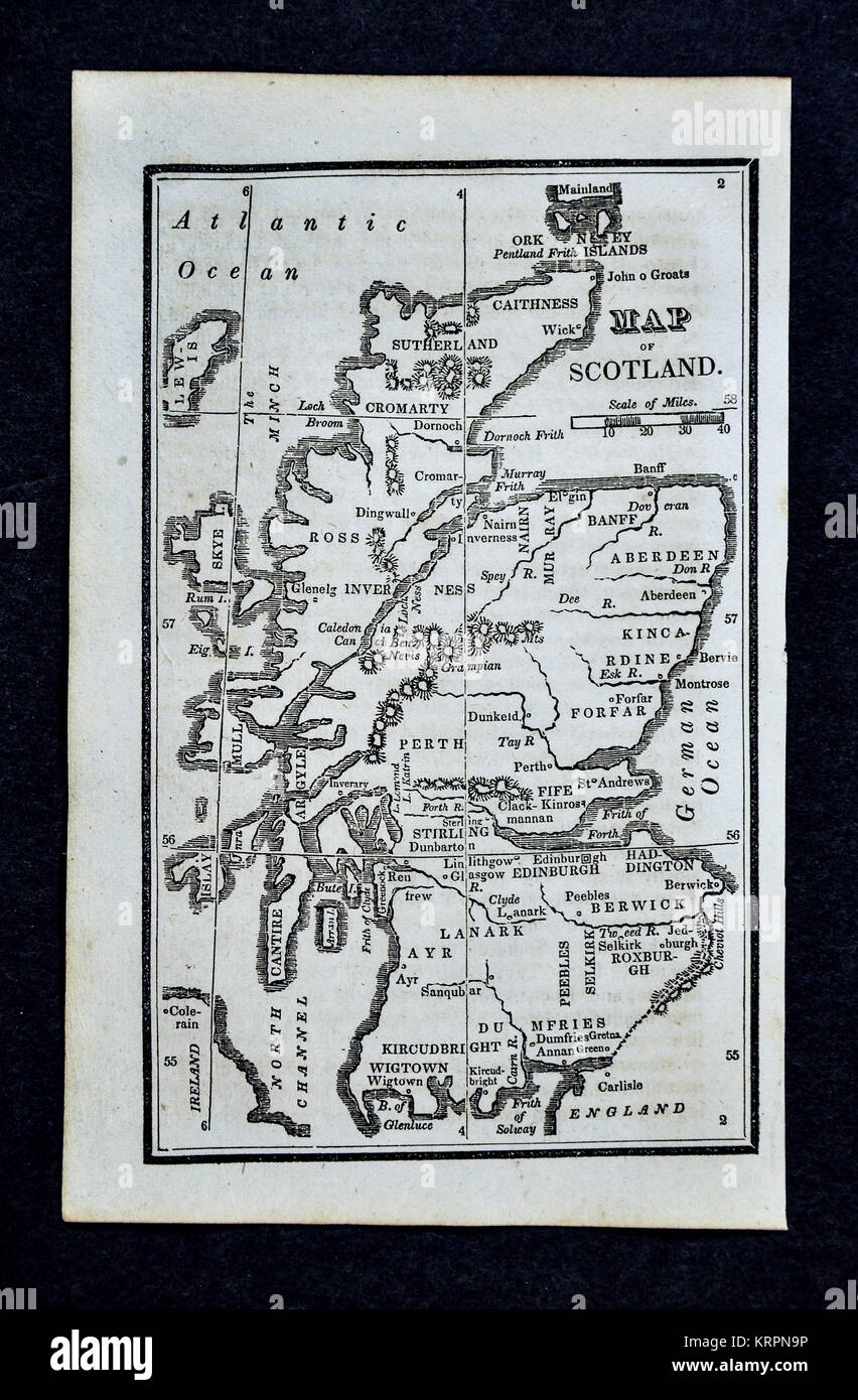 Nathan Hale 1830 Carte - Ecosse - Edinburgh Glasgow Glasgow Stirling Perth Loch Ness Banque D'Images