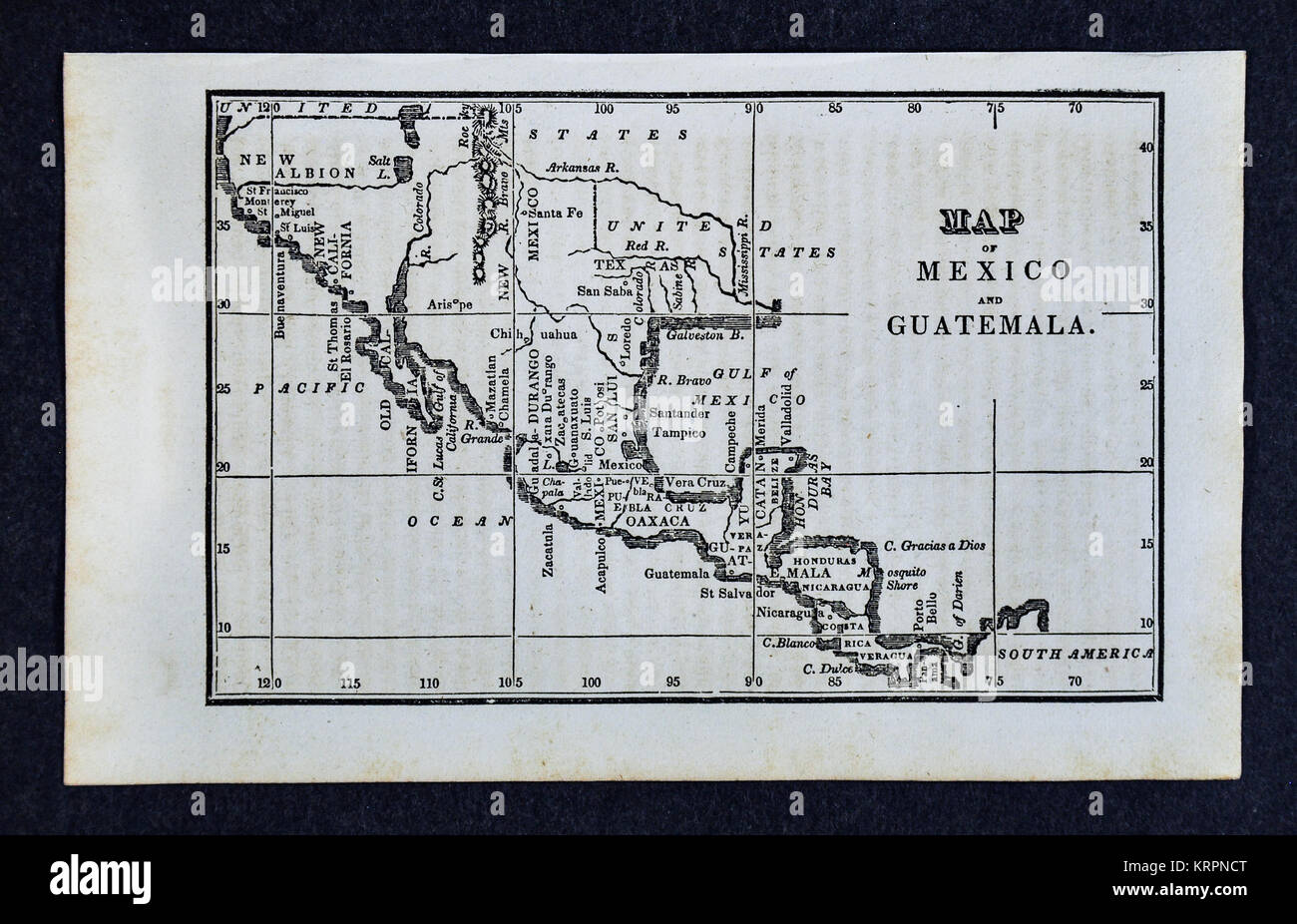 Nathan Hale 1830 Carte - Mexique Guatemala Texas Amérique Centrale Banque D'Images