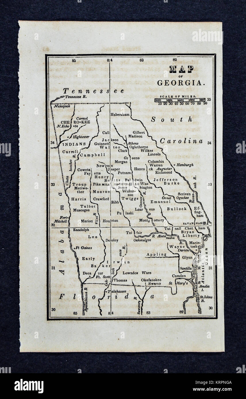 Nathan Hale 1830 Carte - Géorgie - Athènes Atlanta Columbus Macon Savannah - United States Banque D'Images