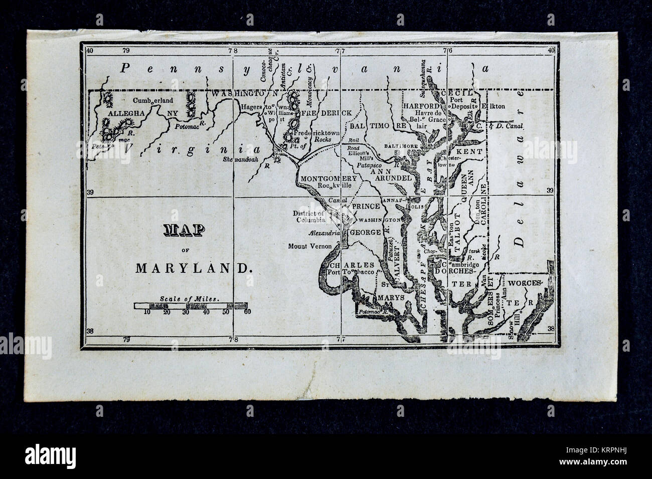 Nathan Hale 1830 Carte - Maryland Baltimore et Washington DC - Baie de Chesapeake, États-Unis Banque D'Images