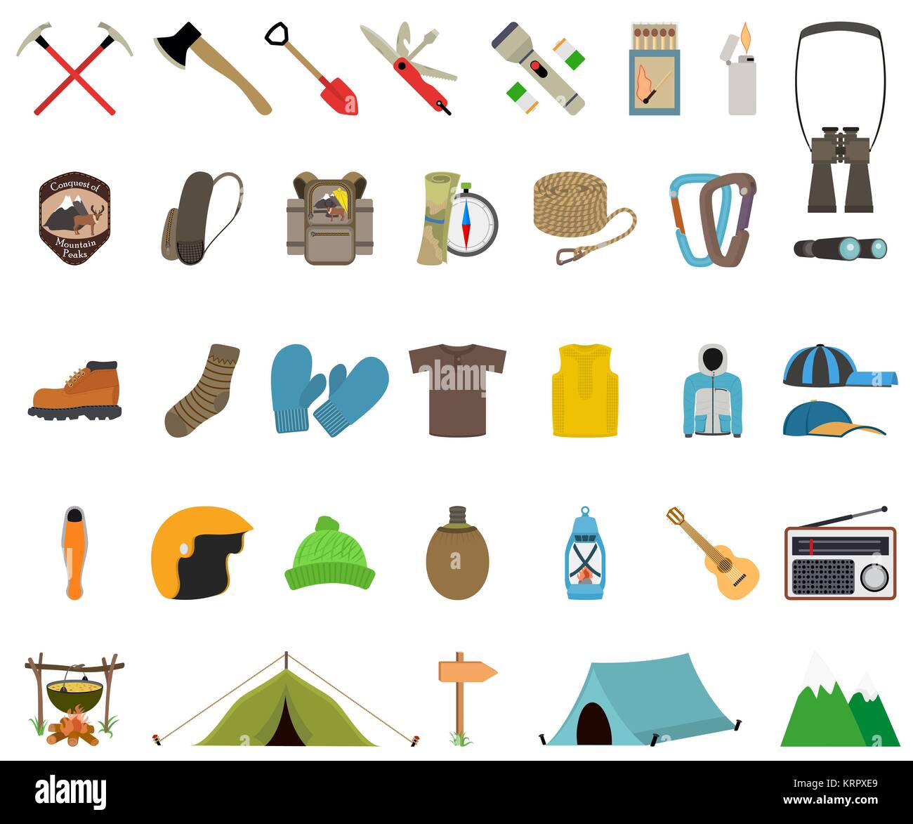 Randonnées en montagne et escalade vector icon set. Illustration de Vecteur