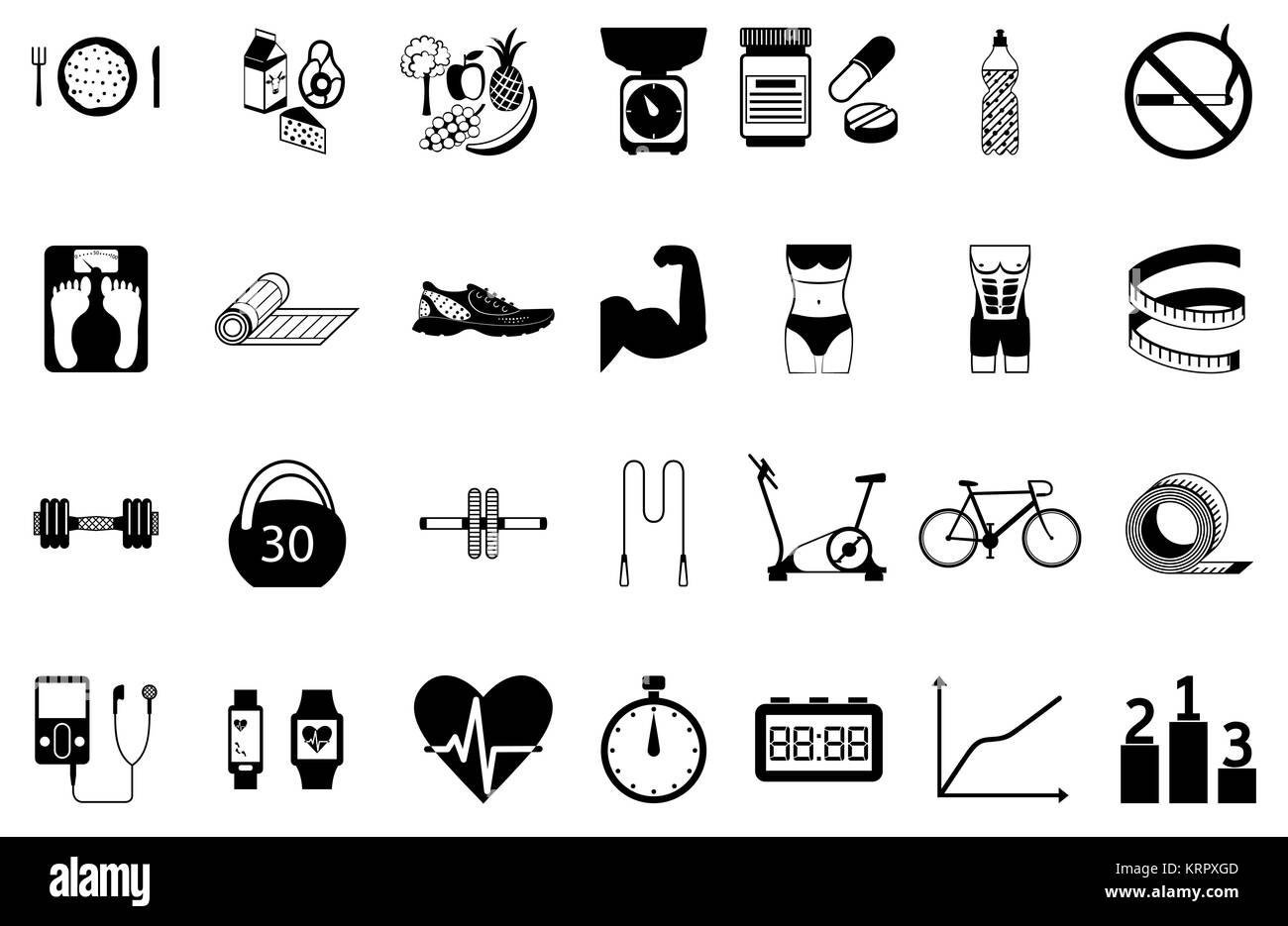 Sport et santé Fitness Silhouette icons set. Isolé sur fond blanc Illustration de Vecteur