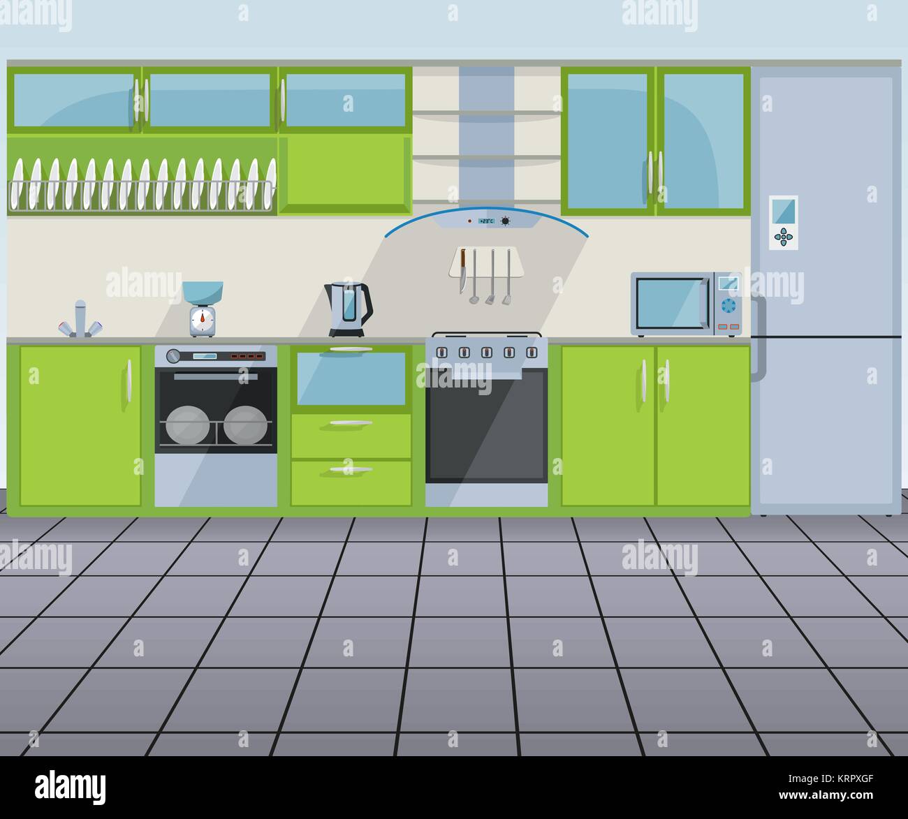 Vert moderne cuisine intérieur - vector illustration Illustration de Vecteur