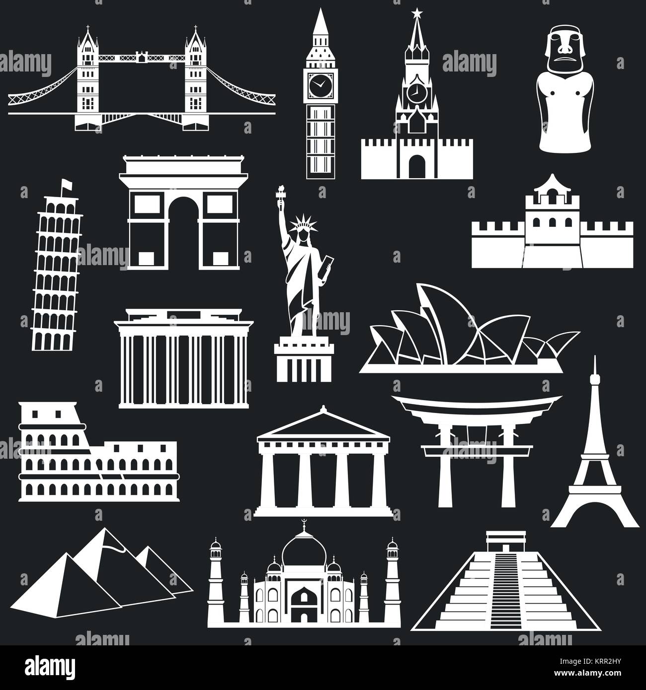 Bâtiments célèbres silhouettes abstraites - vector icon set Illustration de Vecteur