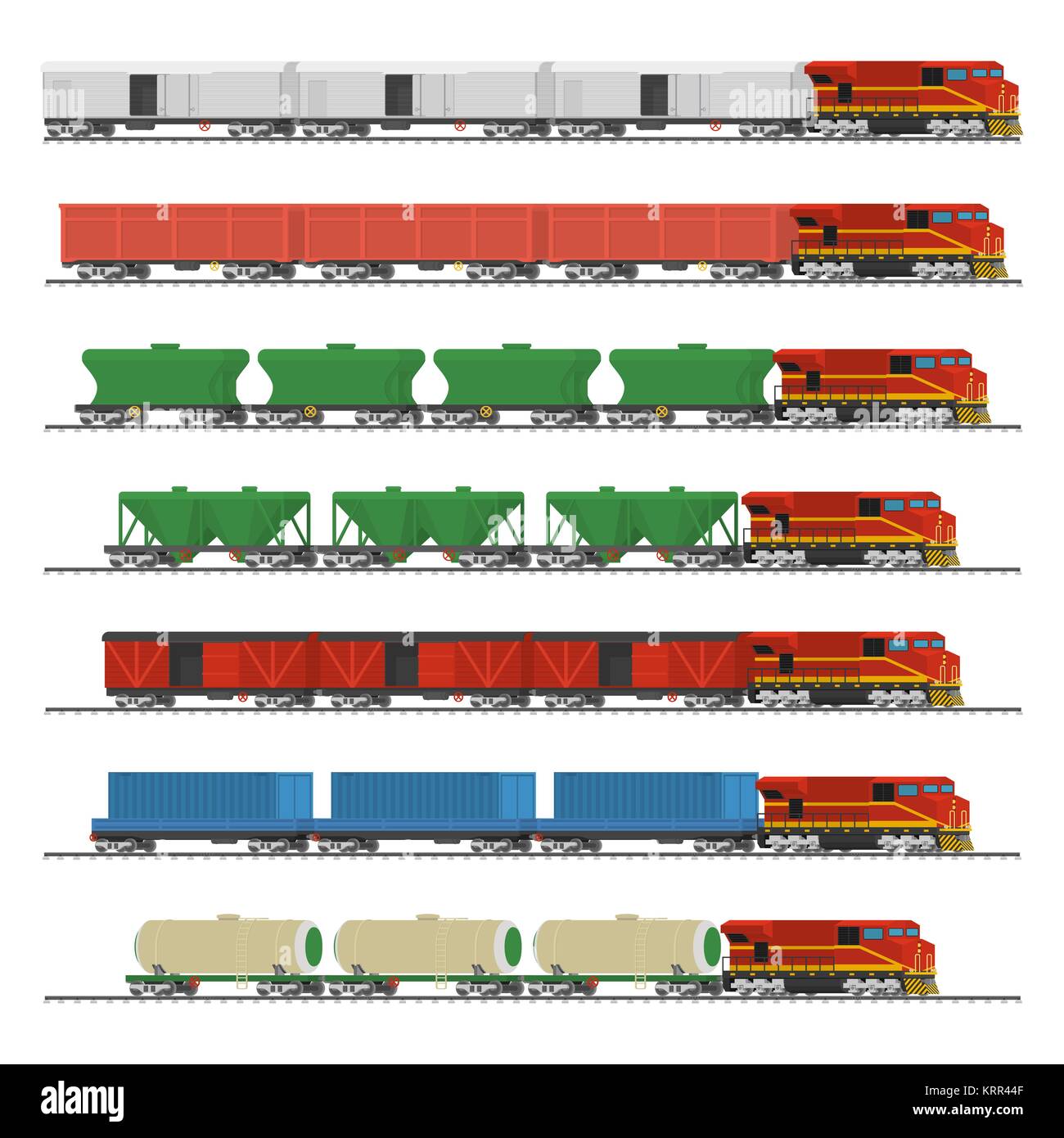 Les Trains essentiels. Collection de voitures ferroviaires de marchandises. Isolé sur fond blanc. Vector illustration Illustration de Vecteur