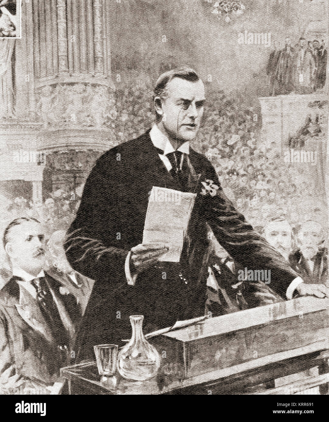 Le discours inaugural de Joseph Chamberlain à Glasgow, Écosse, 1903. Joseph Chamberlain, 1836 -1914. Homme d'État britannique qui a d'abord un Parti libéral radical, puis, après s'opposant à la home rule pour l'Irlande, un parti unioniste. Banque D'Images