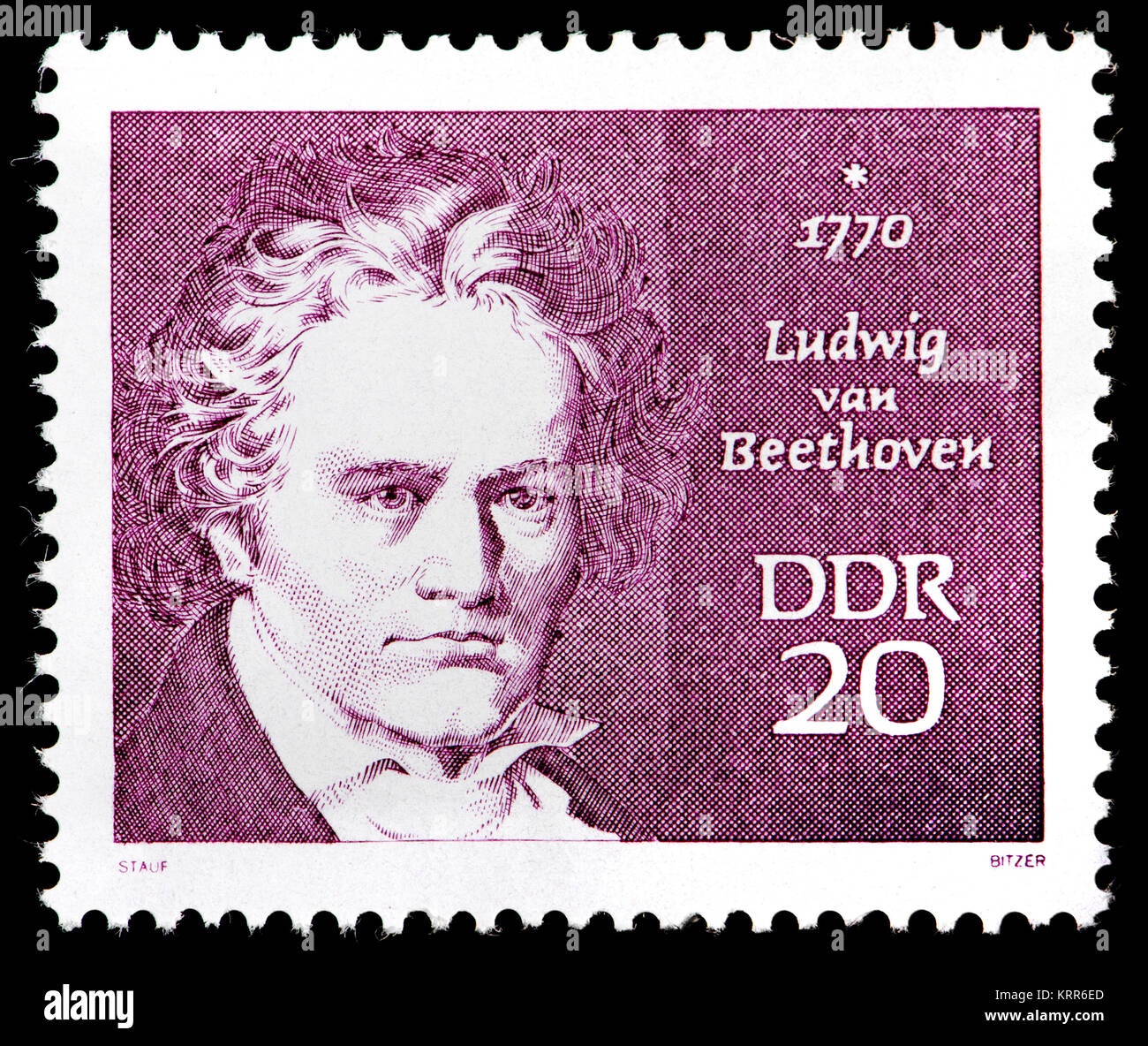 L'allemand de l'Est (DDR) timbre-poste (1970) : Ludwig van Beethoven (1770 - 1827) compositeur et pianiste allemand. Banque D'Images