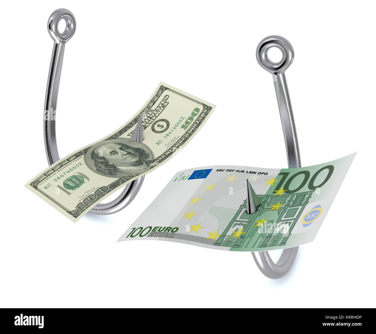 Deux hameçons avec des billets en euros Banque D'Images